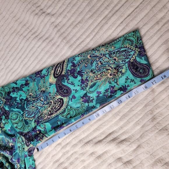 Collections Etc Paisley Caftan Lounge Dress Large Teal Purple Zip Front Maxi - Picture 7 of 9